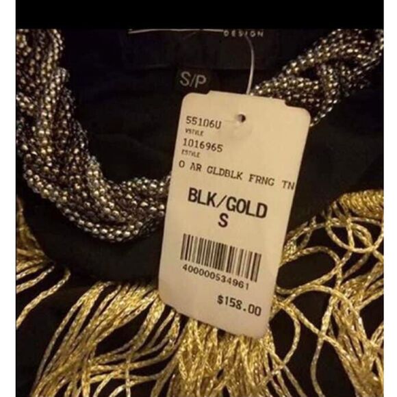 Frank Lyman Black & Gold Ombré Fringe Mini Cocktail Dress - Size S - Picture 5 of 8